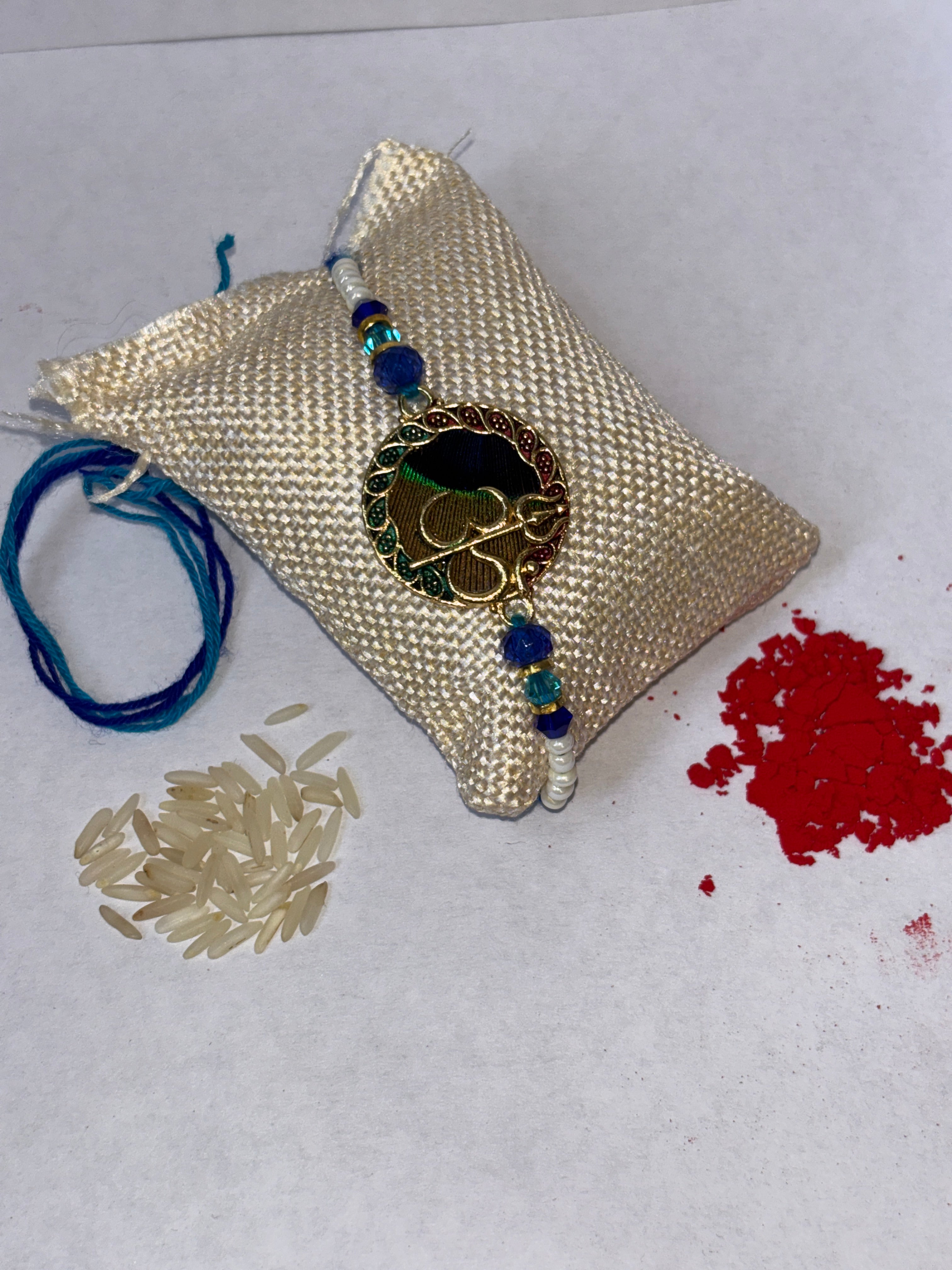 Sacred Om & Peacock Feather Brother Rakhi