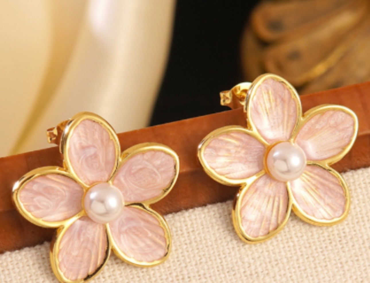 Blush Blossom Pearlized Enamel Stud Earrings