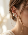 Korean-Style Rhinestone Flower Pearl Ear Jackets