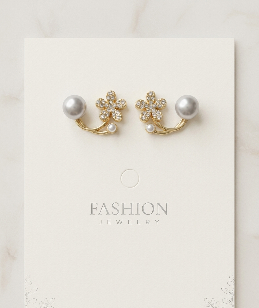 Korean-Style Rhinestone Flower Pearl Ear Jackets