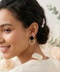 Korean-Style Black Enamel Geometric Drop Earrings