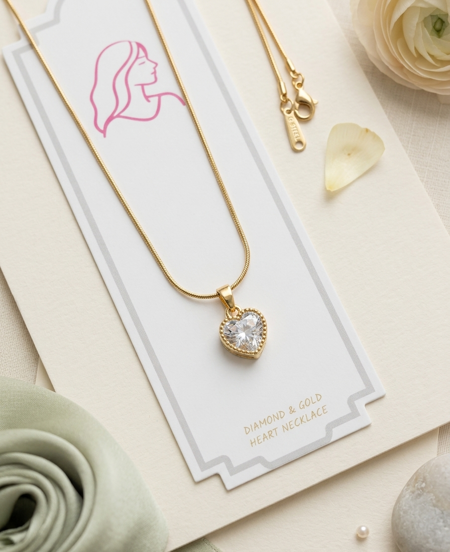 Tarnish-Free Gold Heart Crystal Pendant Necklace