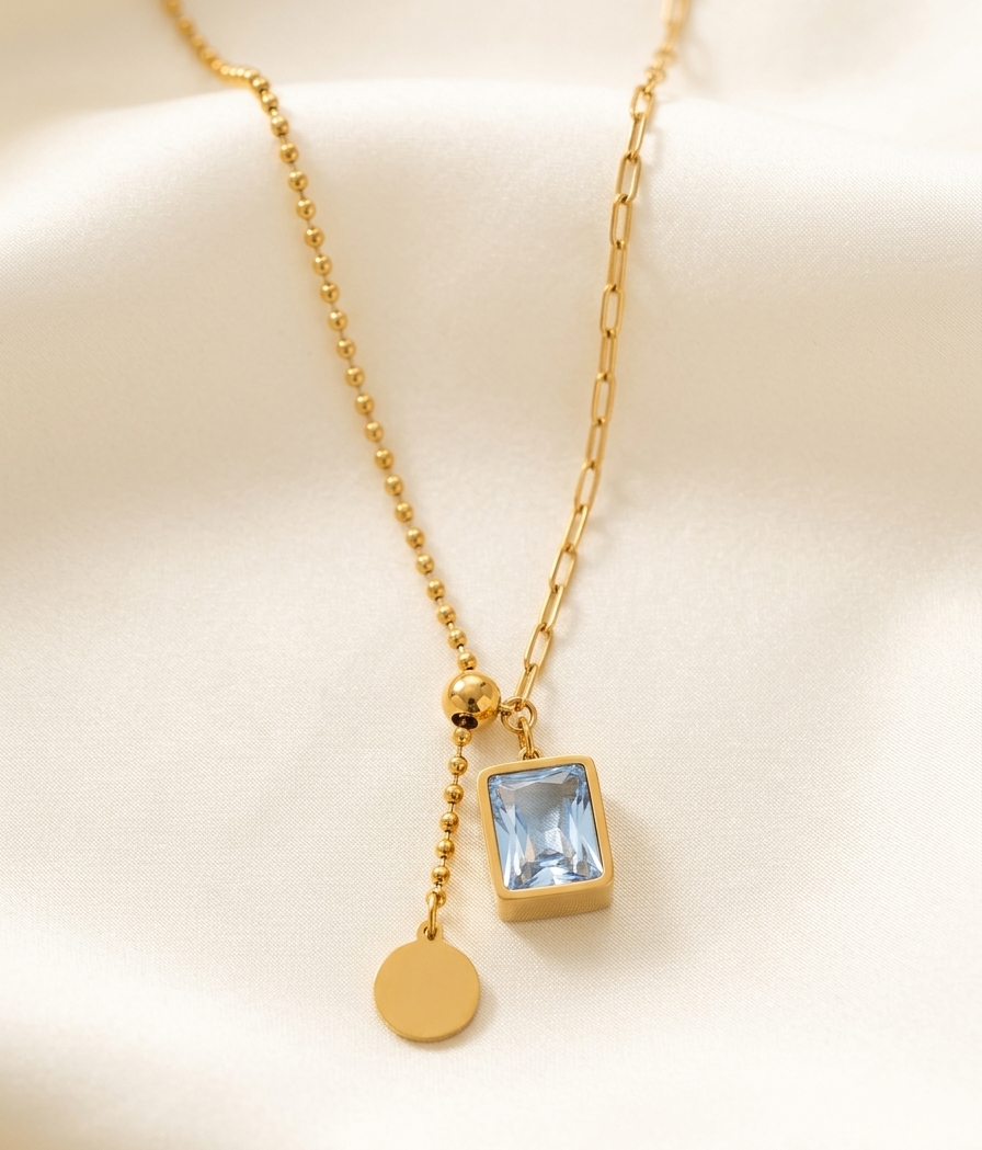 Asymmetric Light Blue Crystal Pendant Necklace