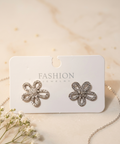 Korean Style Sparkling Crystal Open Flower Stud Earrings