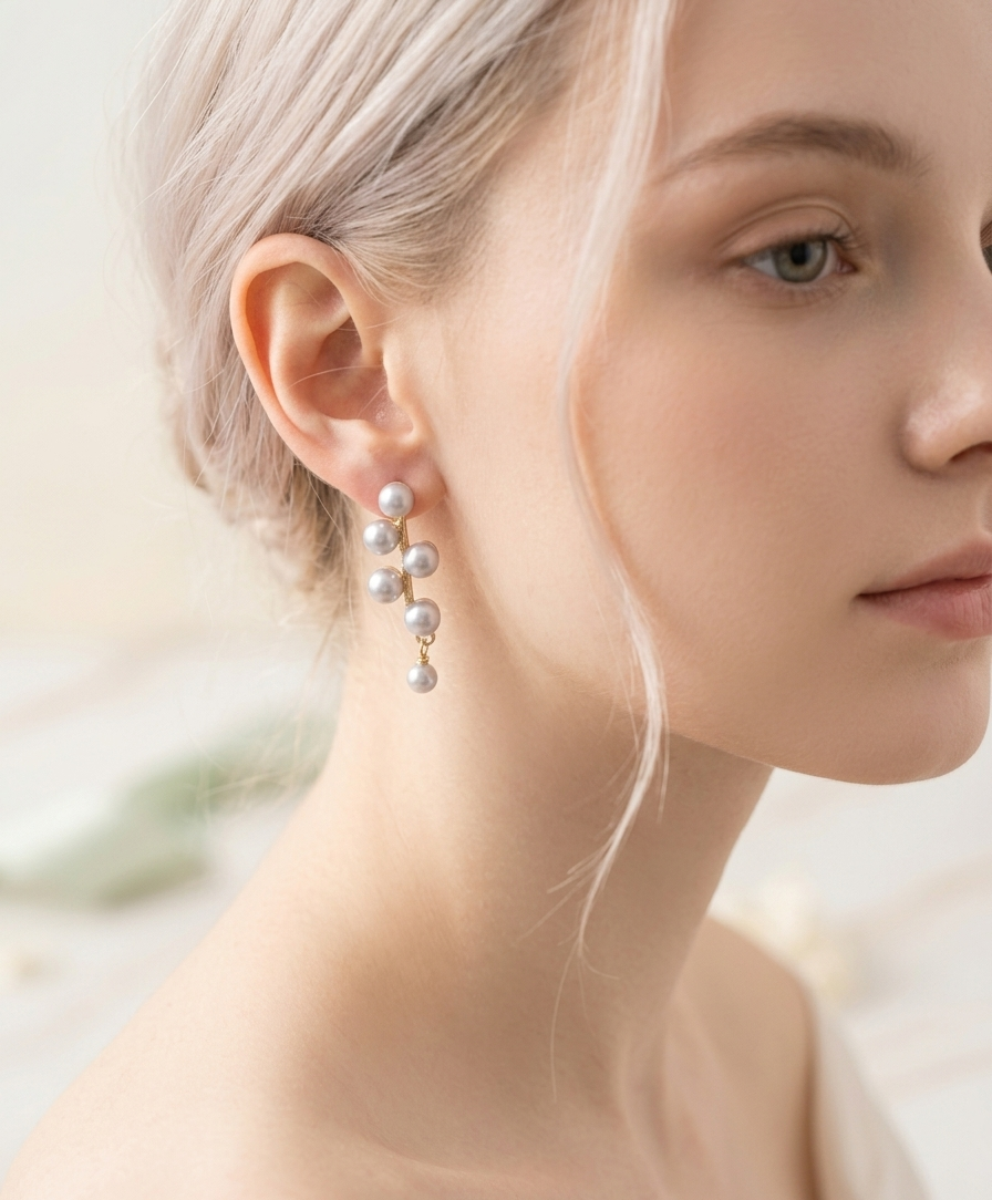 Korean-Style Pearl Cluster Branch Earrings