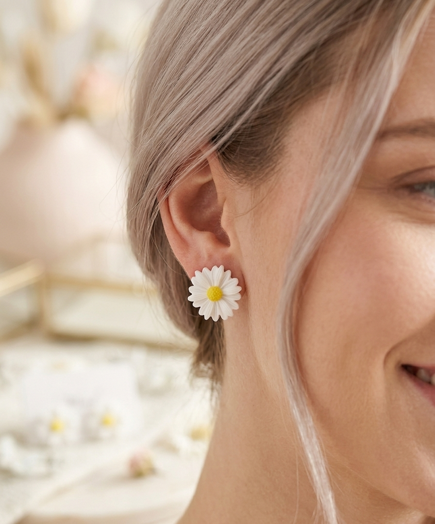 Korean-Style Matte Daisy Flower Stud Earrings