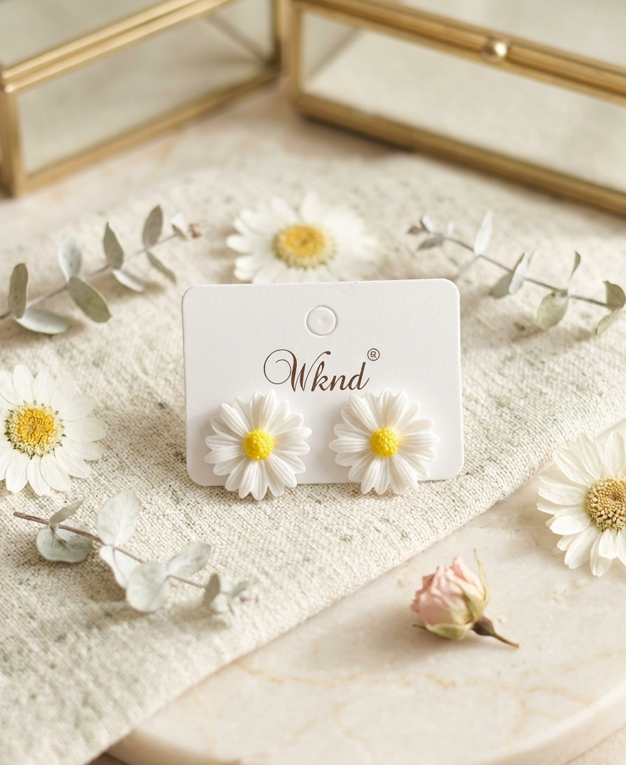 Korean-Style Matte Daisy Flower Stud Earrings