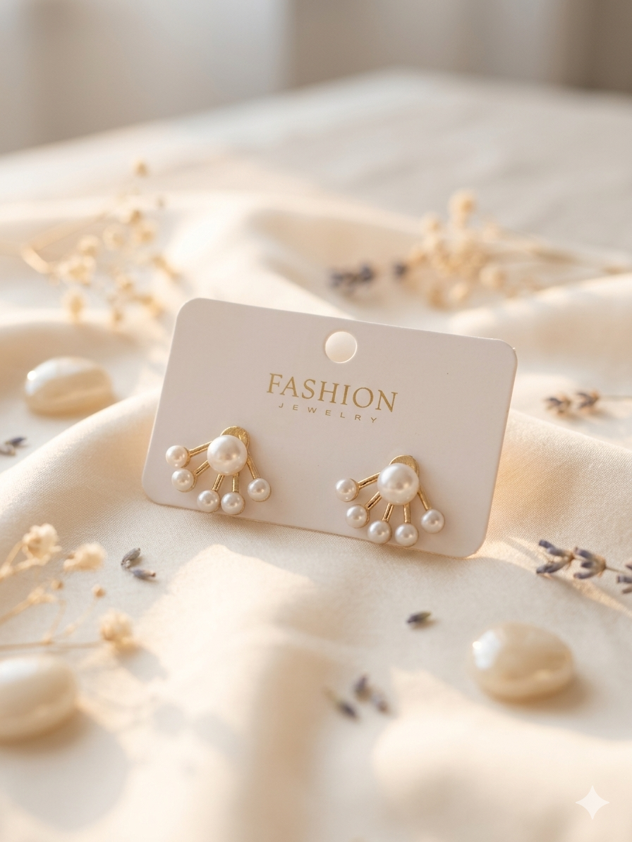 Korean Style Pearl Fan Jacket Stud Earrings