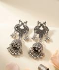 Traditional Boho Tribal Silver Peacock Drop Jhumkas