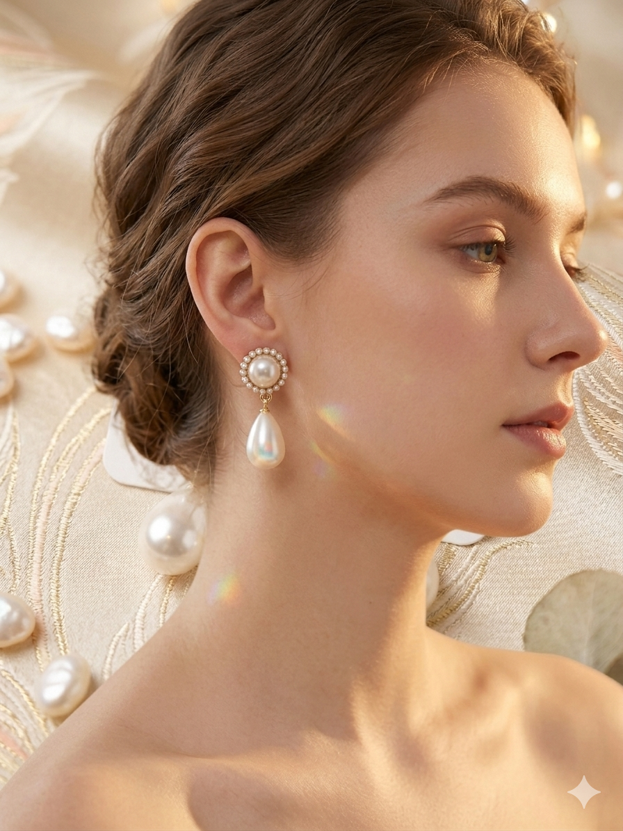 Korean Vintage Pearl Halo Tear Drop Earrings