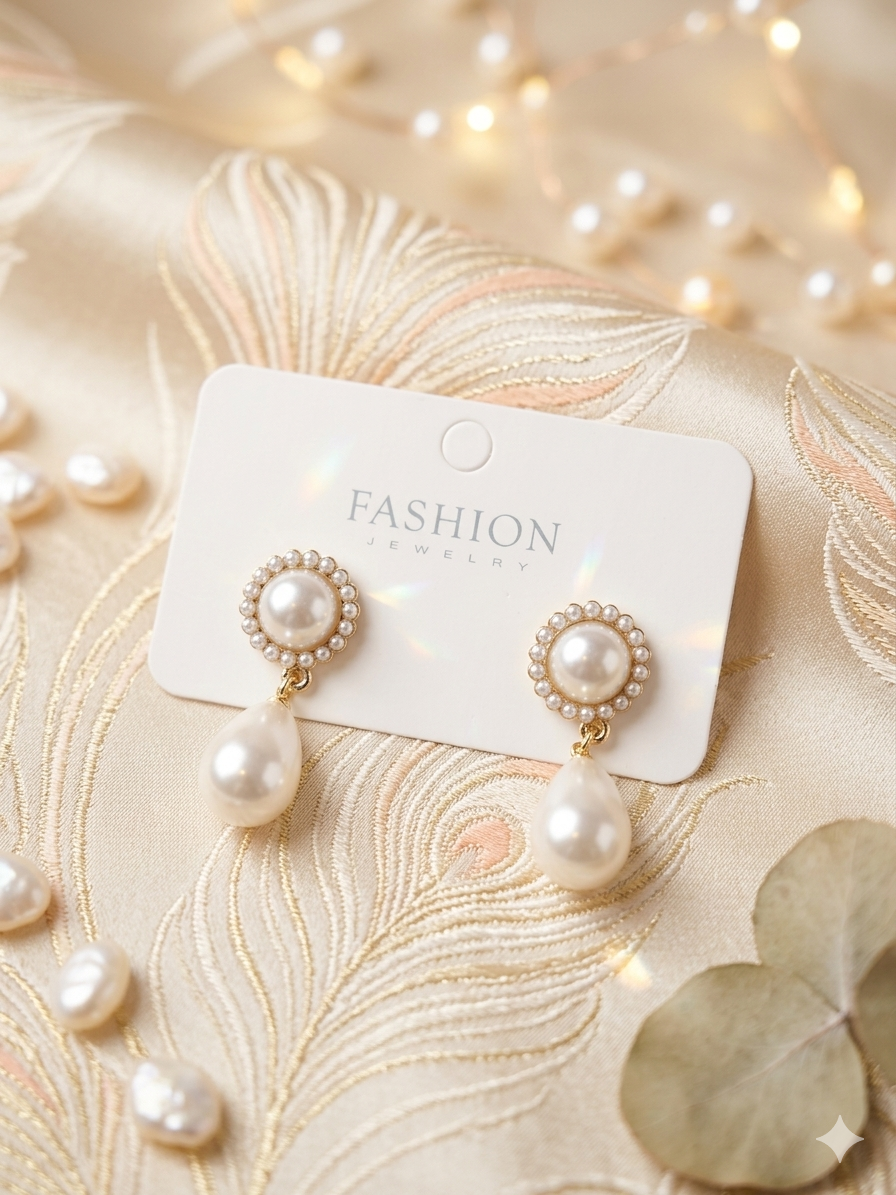 Korean Vintage Pearl Halo Tear Drop Earrings