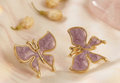 Korean-Style Lavender Enamel Butterfly Stud Earrings