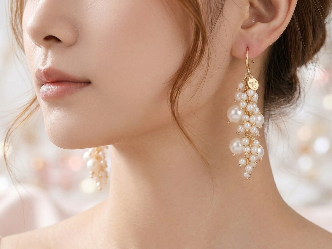 Dainty Pearl Grape Vine Long Tassel Earrings
