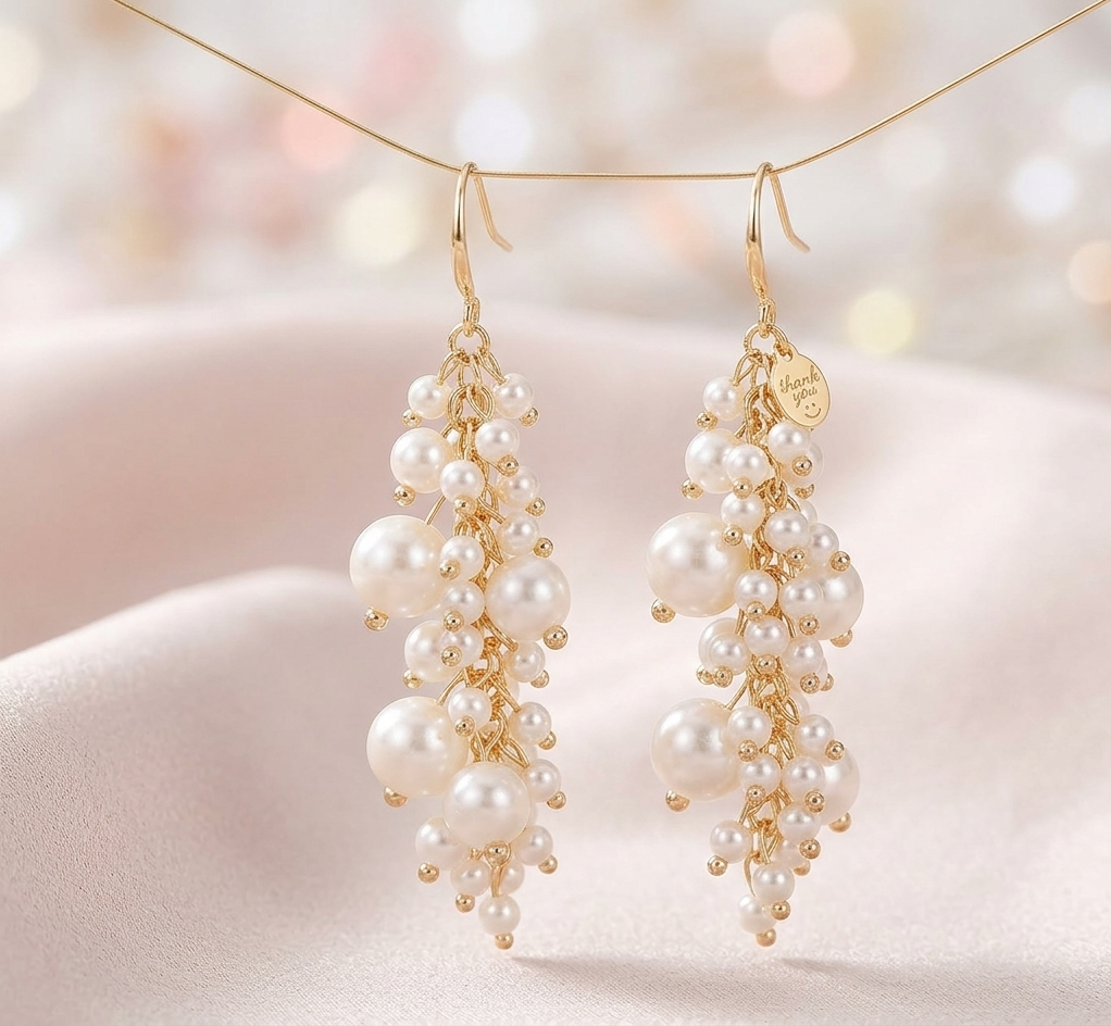 Dainty Pearl Grape Vine Long Tassel Earrings