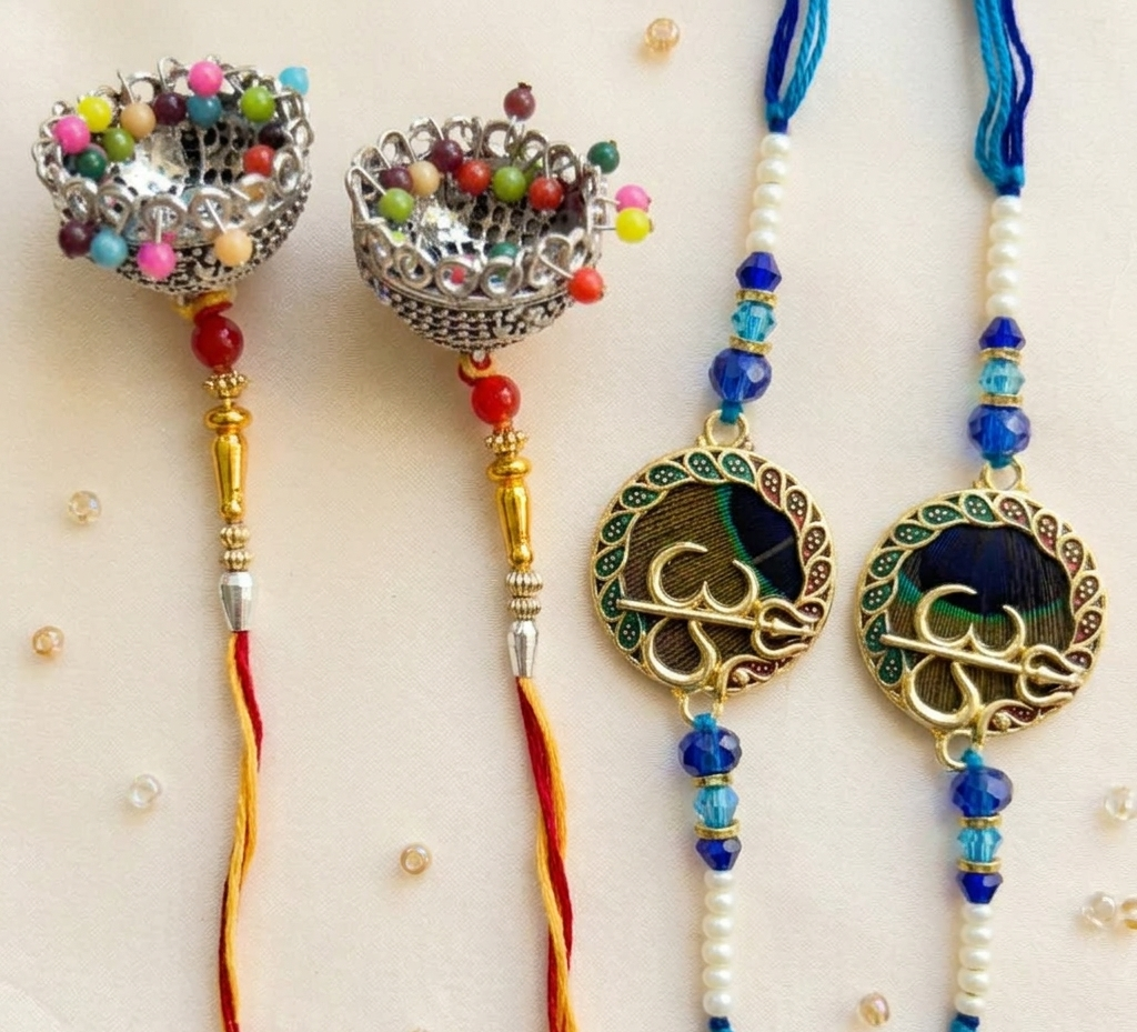 Traditional Bhaiya Bhabhi Couple Rakhi Set (Pack of 4)
