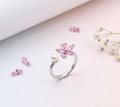 Korean-Style Adjustable Pink Crystal Flower & Pearl Ring