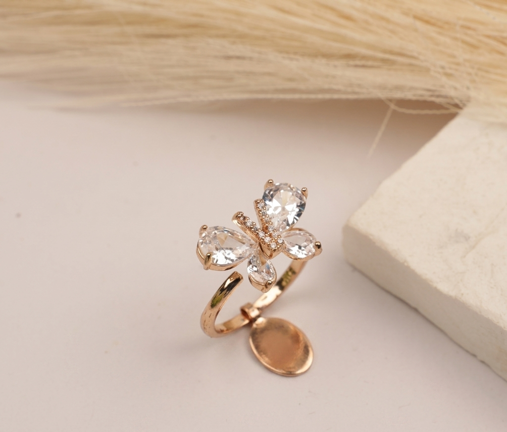 Sparkling Zirconia Butterfly Ring with Drop Charm
