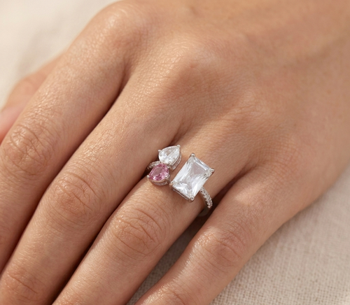 Asymmetric Emerald & Pear Crystal Bypass Ring