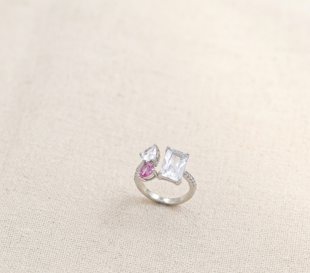 Asymmetric Emerald & Pear Crystal Bypass Ring