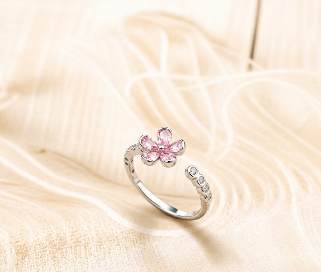 Blush Cherry Blossom Adjustable Bezel Trio Ring