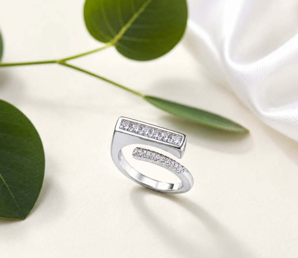 Minimalist Princess-Cut Bar Adjustable Stacking Ring